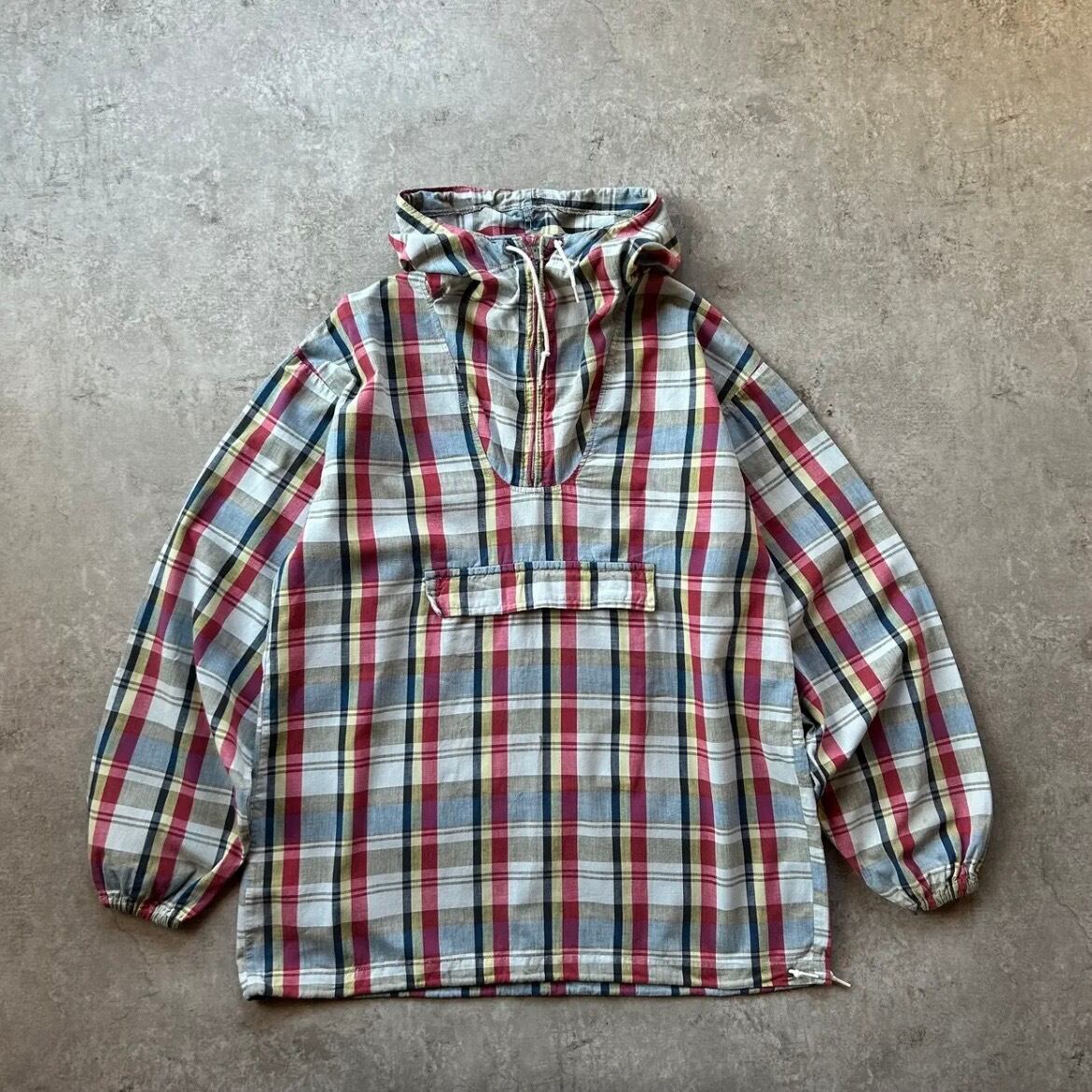 【90s〜00s】J.CREW コットンアノラック 白タグ チェック柄 L 90s j.crew 名作コットンアノラック M ブルー×ホワイト 巨人タグ
