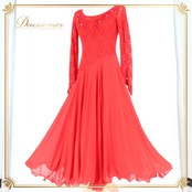 社交ダンス 衣装 スタンダード ドレス ワンピース レッスンウェア パーティドレス レディース 赤 レッド系 ラインストーン 長袖 レース フレアスカート 赤ワンピース 社交ダンスワンピース パーティードレス ダンス衣装 ラインストーン刺繍 ラメ感 光る きらきら レーストップス 上品 エレガント 華やか 大人可愛い 前後ファスナー 背面ファスナー対応 練習用 レッスン用 イベント 発表会 結婚式 二次会 ステージ衣装 赤系レッド系