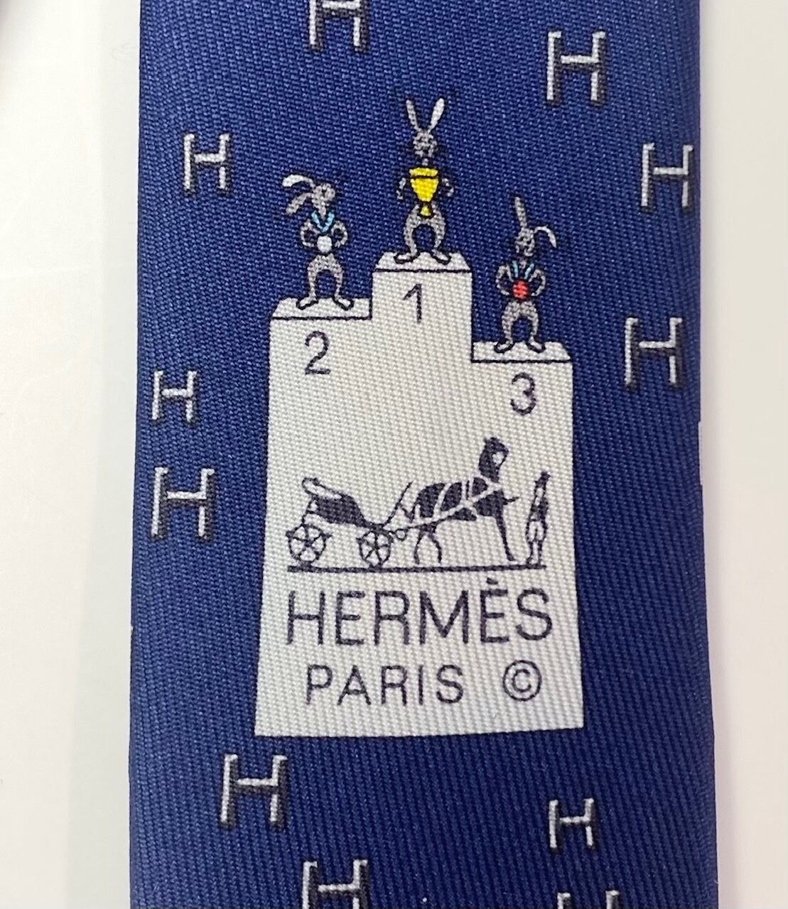 エルメス ネクタイ Hラパン エルメス ネクタイ メンズ HERMES シルクタイ 7㎝ 《Hラパン》Marine