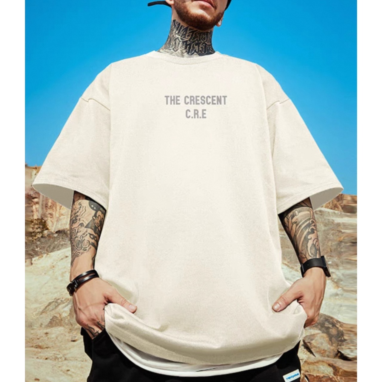 Crescent moon graphic oversized tee 0894 - 6