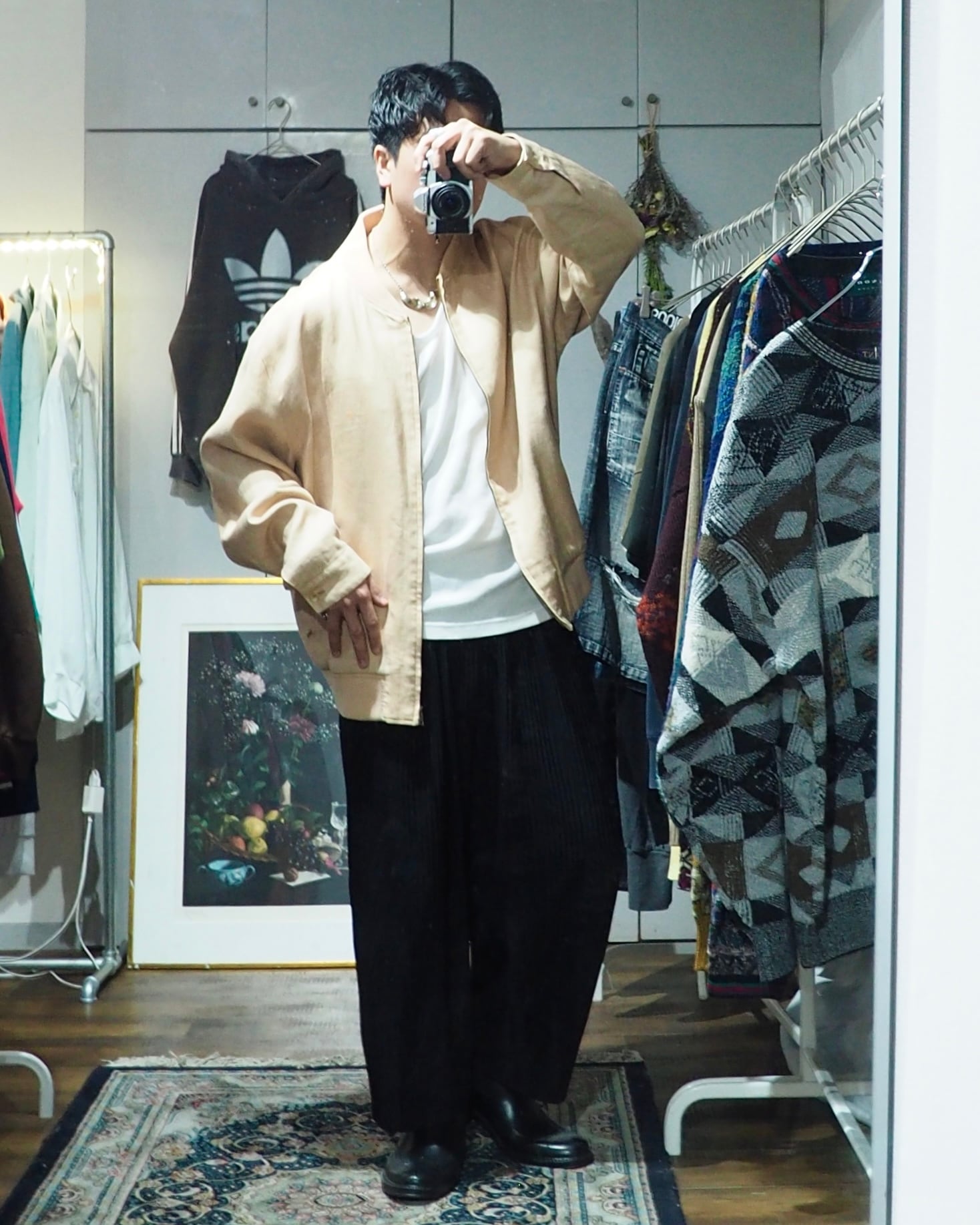 " PAPAS " Soft Light Beige color vintage loose Linen jacket