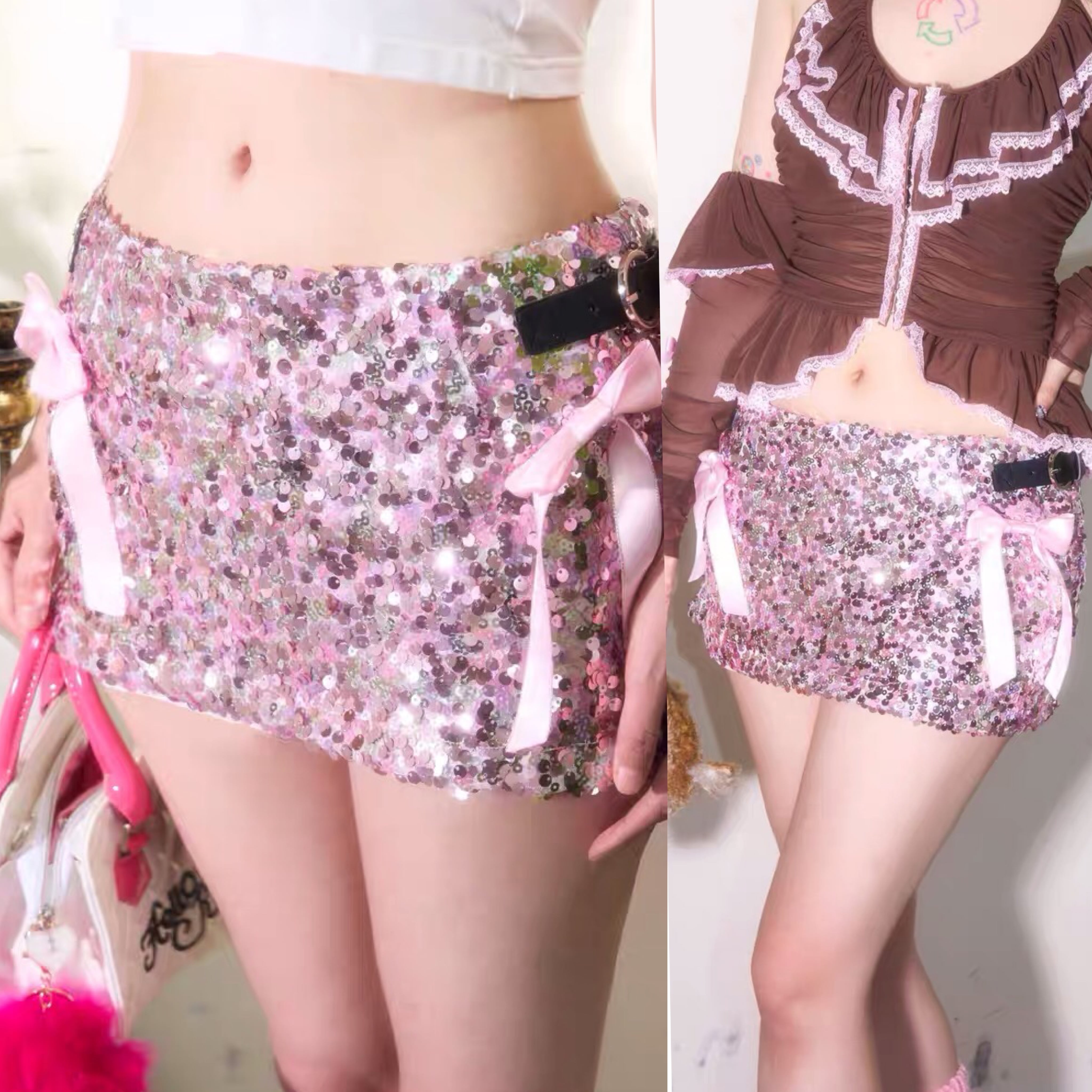 スカート ラインストーン スパンコール キラキラ ダンス クラブ リボン