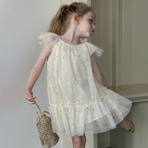 夏光沢ビーズチュールワンピース