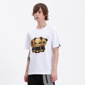 福岡ソフトバンクホークス今宮健太選手着用モデル【HIPANDA ハイパンダ】メンズ パンダ3兄弟 ゴールドプリント Tシャツ MEN'S TRIO LOGO GOLD PRINT SHORT SLEEVED T-SHIRT / WHITE・BLACK