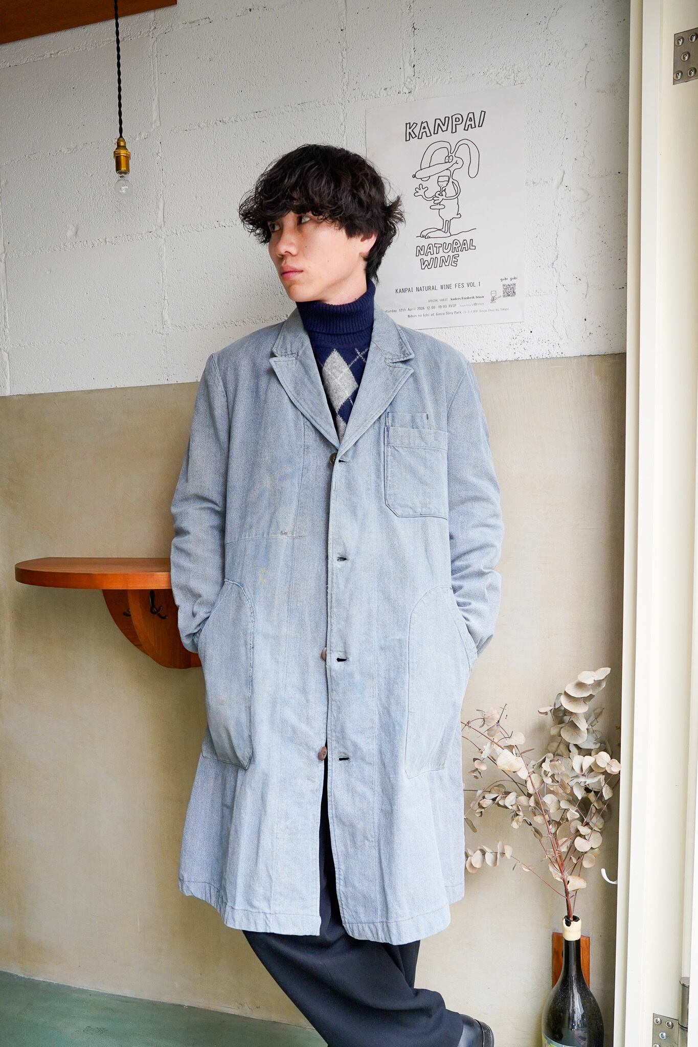【1940-50s】"Ets.J.C.Aumont" Salt & Pepper Cotton Twill Work Coat / 6-353