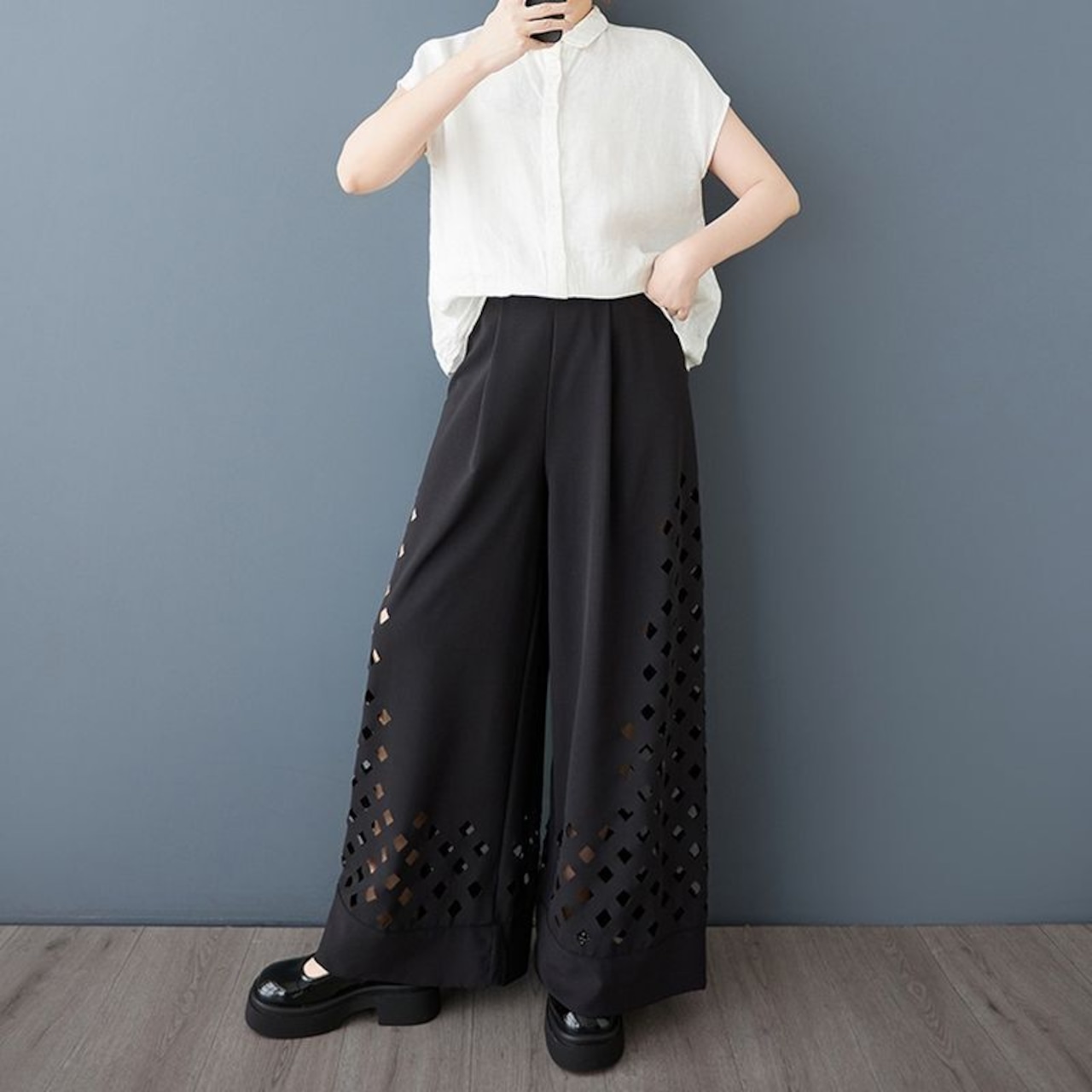 レーザーカット ワイドレッグ パンツ 00117