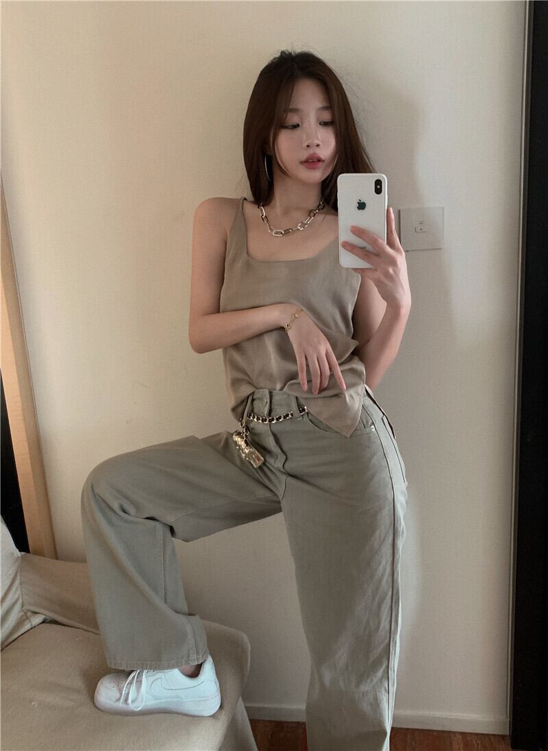 ブラックスタイルルーズカラーノースリーブパンツ スクウェア ブラックストロベリース29465604445