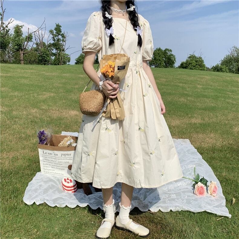 Ladise Dress レディース ワンピース ロング 半袖 森ガール 花柄 可愛い おしゃれ ファッション 通勤通学 夏秋 Dk大黒ファシオン通販店