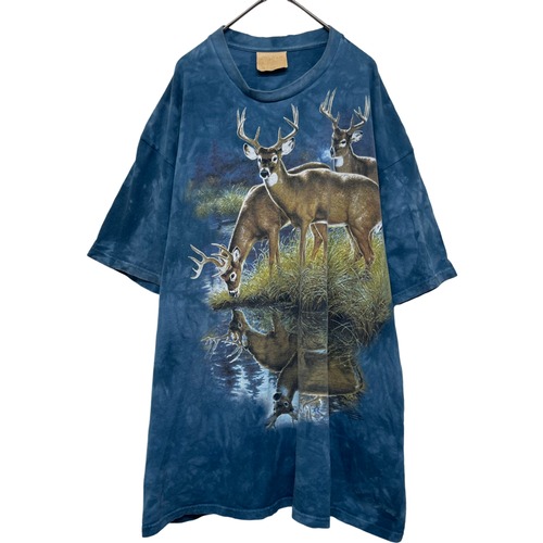 『美品 90s VINTAGE THE MOUNTAIN deer leaf water surface animal tie dye big silhouette over size T-shirt』USED 古着 ヴィンテージ 鹿 アニマル サファリ 動物 リーフ 草 タイダイ ビッグ シルエット オーバー サイズ Tシャツ