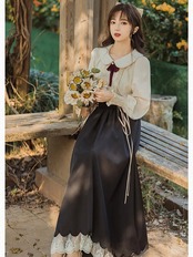 【0227】Vintage French Style Long Sleeve 2 Piece Set