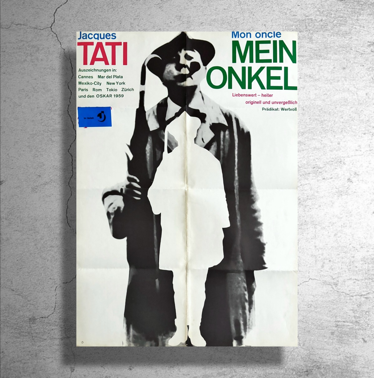 『MON ONCLE　ぼくの伯父さん』 ジャック・タチポスター　美品 ジャック・タチ監督映画『ぼくの伯父さん』ドイツ上映時の告知ポスター