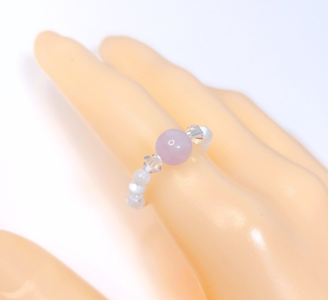 天然石とスワロフスキーのリング 14号~フリー 指輪