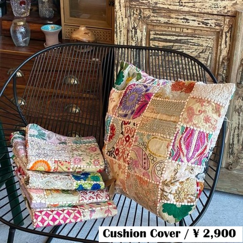 India Zari Patchwork Cushion Cover　45×45cm 6type　インド　ザリパッチワーククッションカバー　全6種　カンバディア　サリー　メール便　