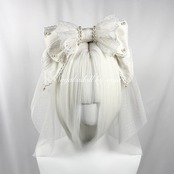 ♡【全7色】MAID ヴェール付き パールリボンカチューシャ light blue ♡