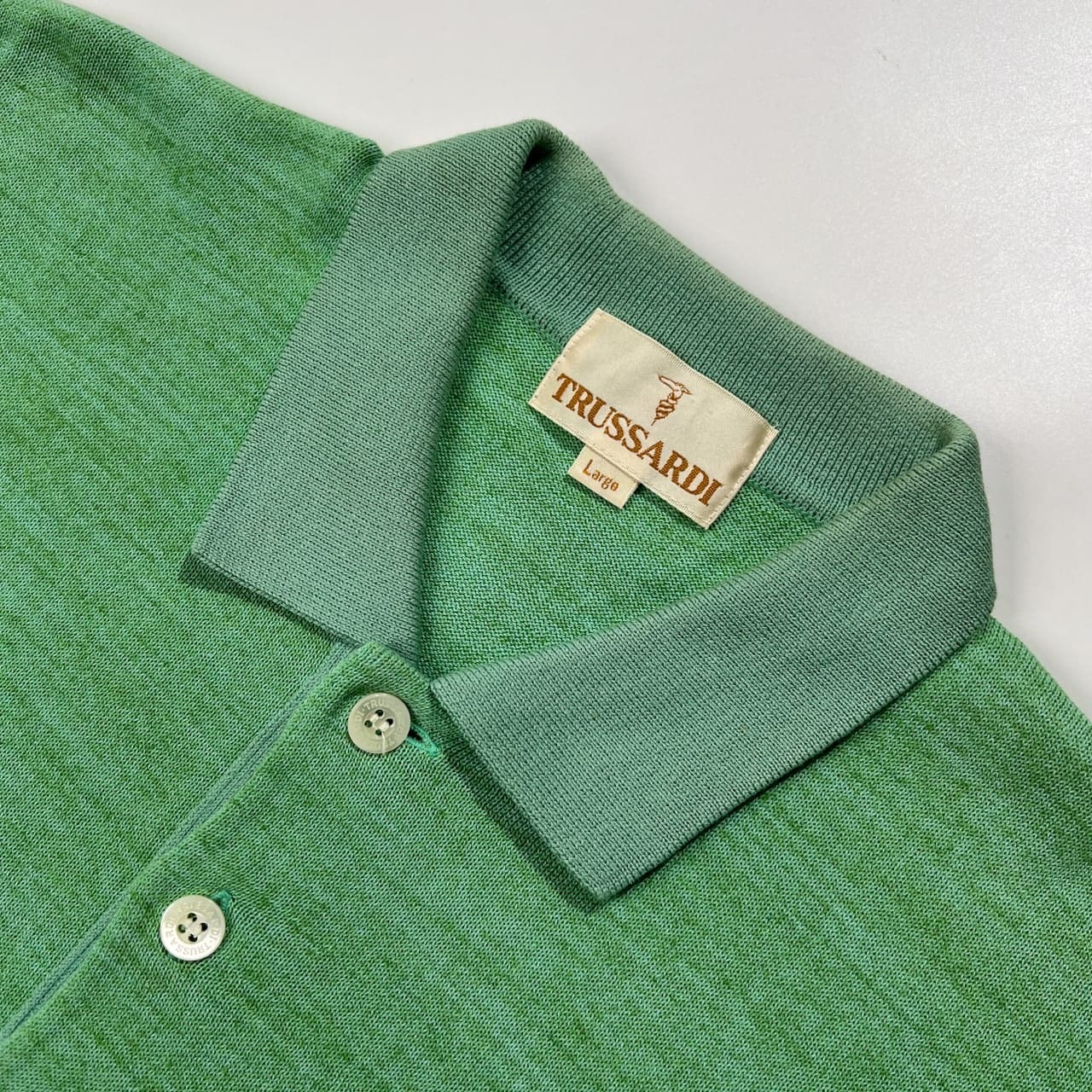 TRUSSARDI トラサルディ 刺繍入り 半袖 コットン ニット ポロシャツ サイズ L /メンズ/グリーン系/C-OS-441