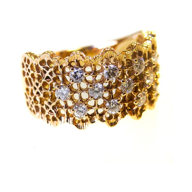 K18ピンクゴールド ダイヤモンド入りリング 指輪 13号 レディ－ス 女性 クラシカル 透かしデザイン 幅広 記念日 プレゼント ケース付き 箱付き