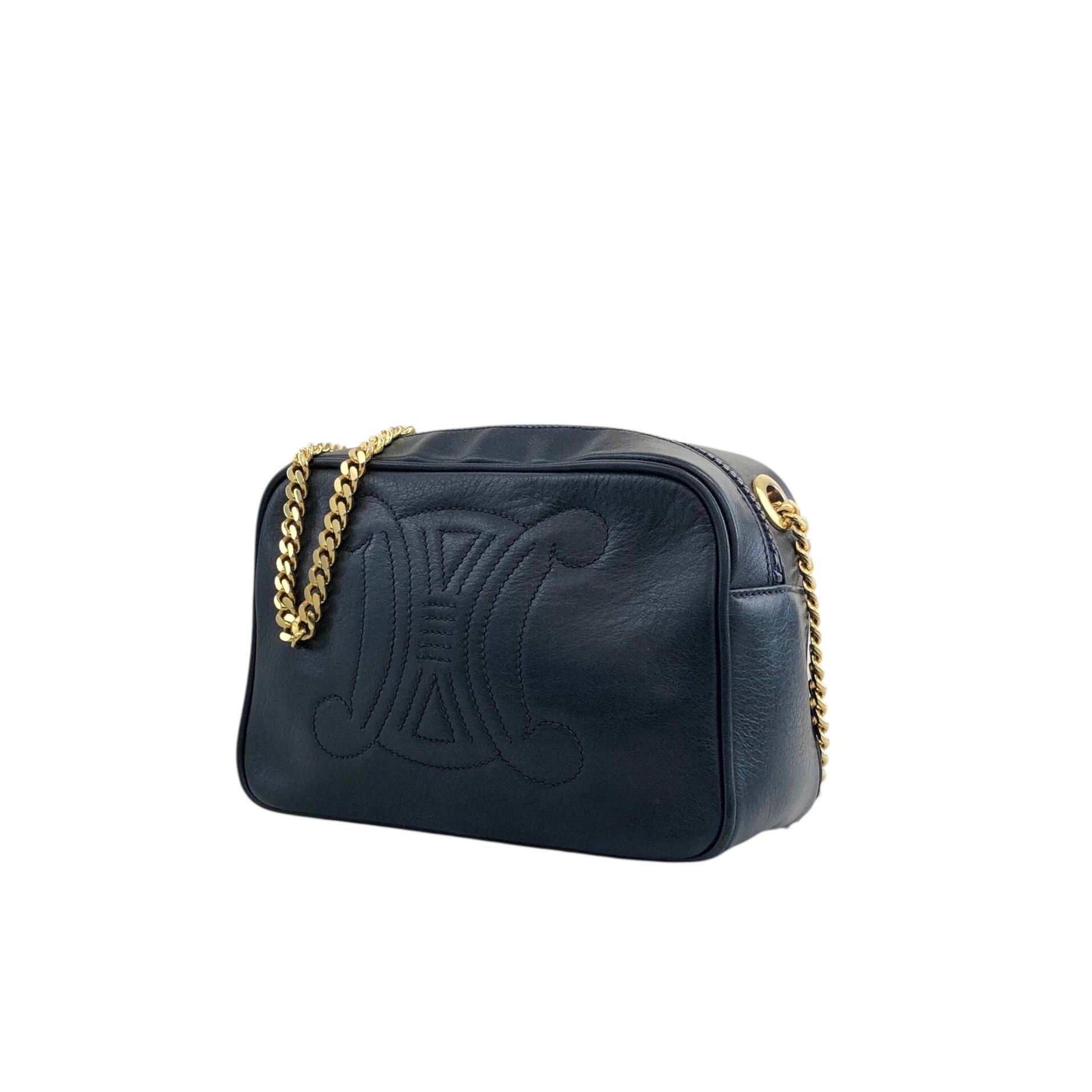 CELINE セリーヌ ショルダーバッグ ネイビー トリオンフ ステッチ