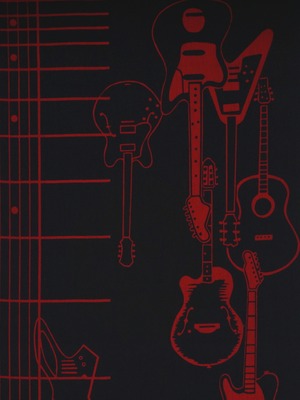 RumiRock 反物 ゆかた「エレキギター」赤黒
