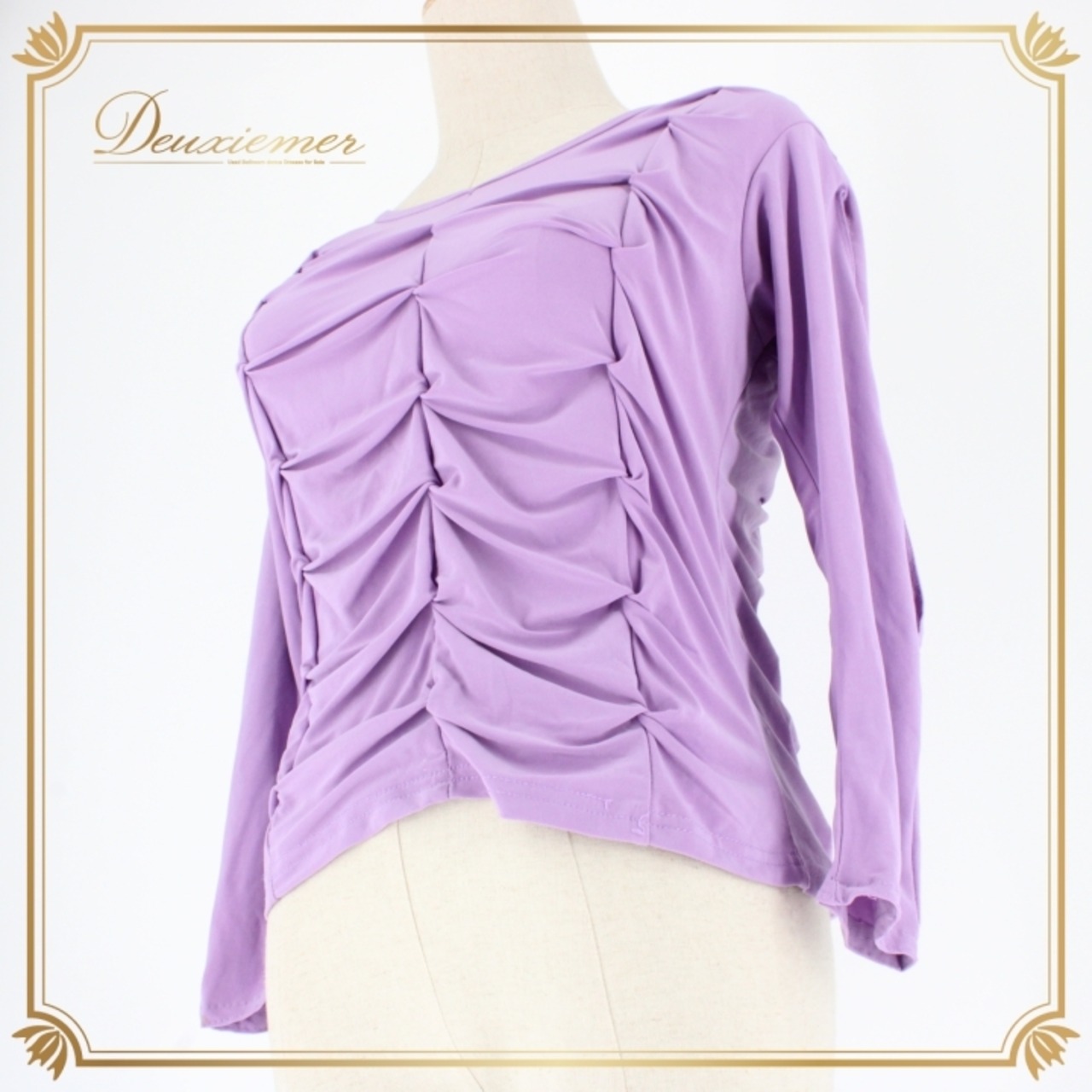 社交ダンス 衣装 スタンダード トップス レッスンウェア 練習着 長袖 ラインストーン 薄紫 Create-Sun クリエイトサン パープル系 清楚 伸縮性 女性用 トップス 大人 おしゃれ デザイン セクシー ダンスウェア ラインストーン付き 練習用 清楚系 シンプル 高品質 おすすめ パープル 薄紫系 幅広いサイズ レディース