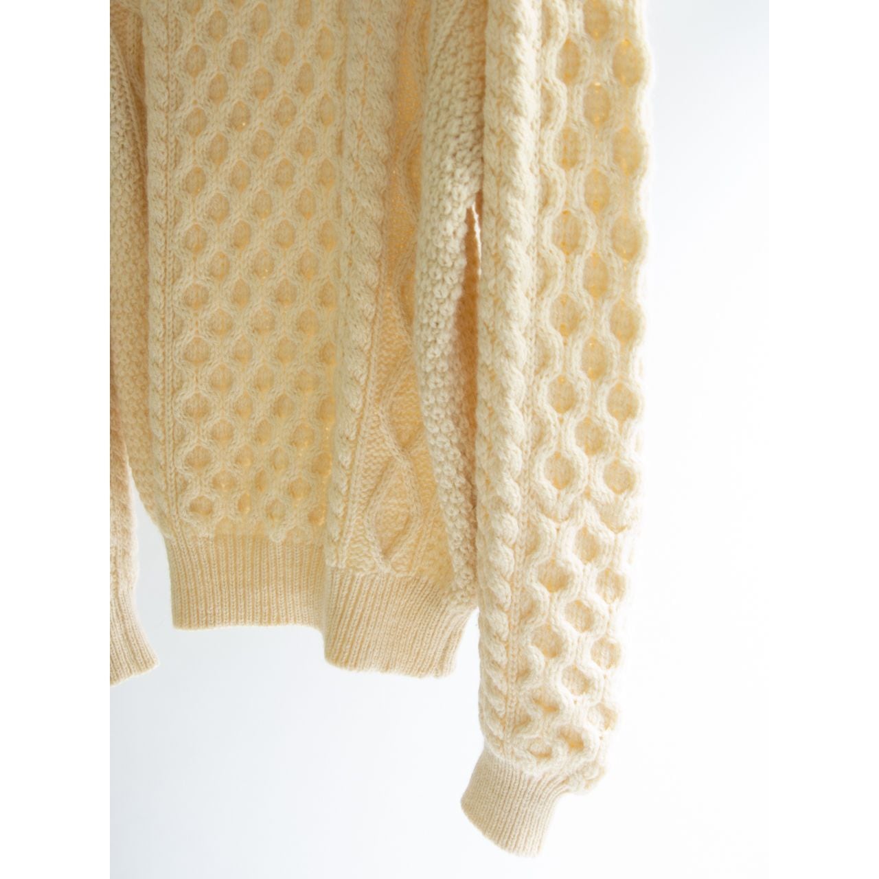 【Niffi】Made in England 100% wool Aran sweater(ニッフィ 英国製 ウールアランセーター クルーネックケーブルニット)12a