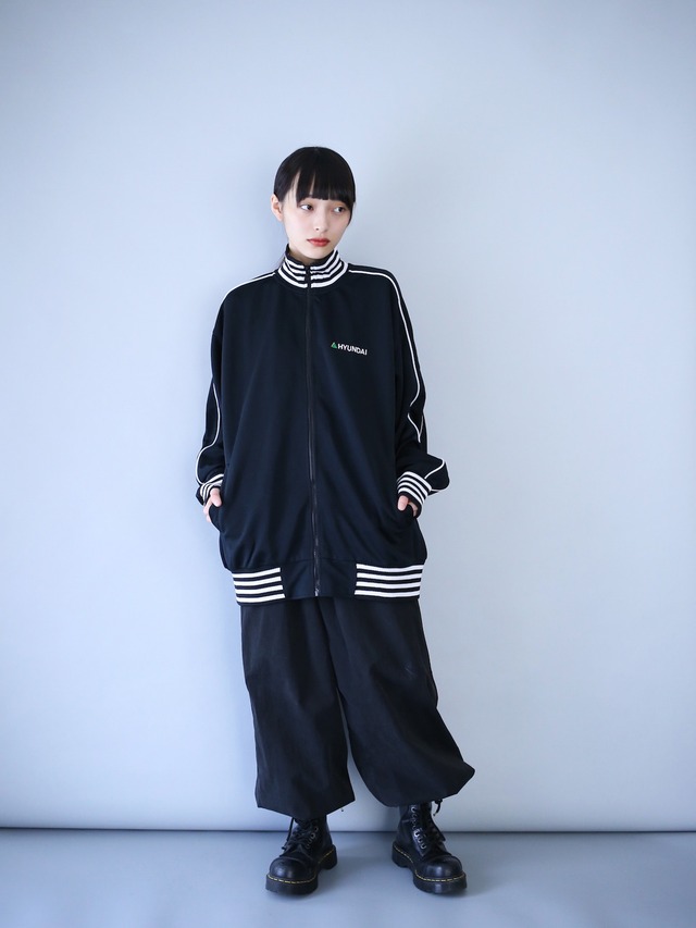 "black × white" knit rib border design loose silhouette track jacket