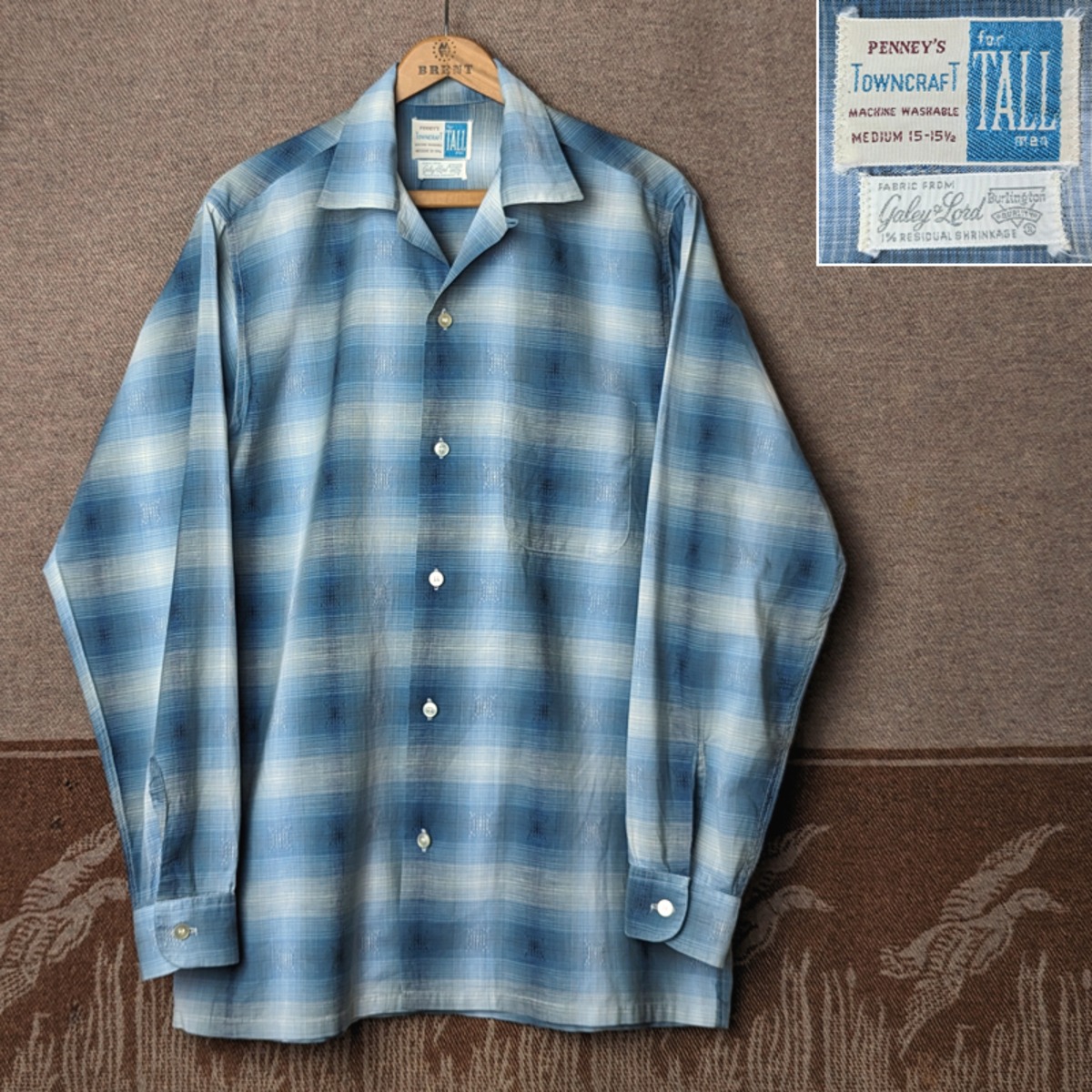 50s TOWNCRAFT Galey & Lord FABRIC Shadow Plaid Cotton Box Shirt 
