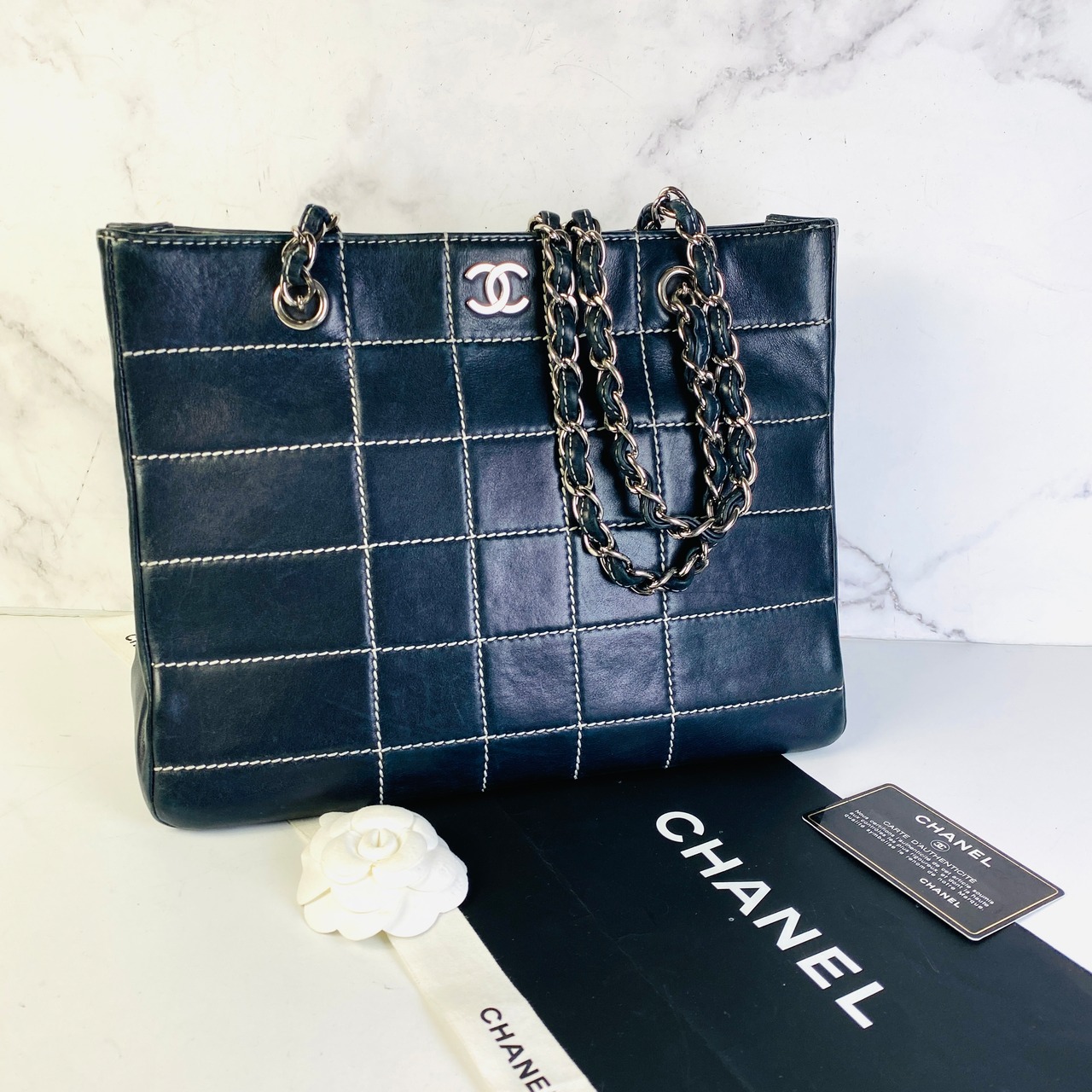 【最終処分SALE】シャネル チョコバートートバッグ ブルー K-5947