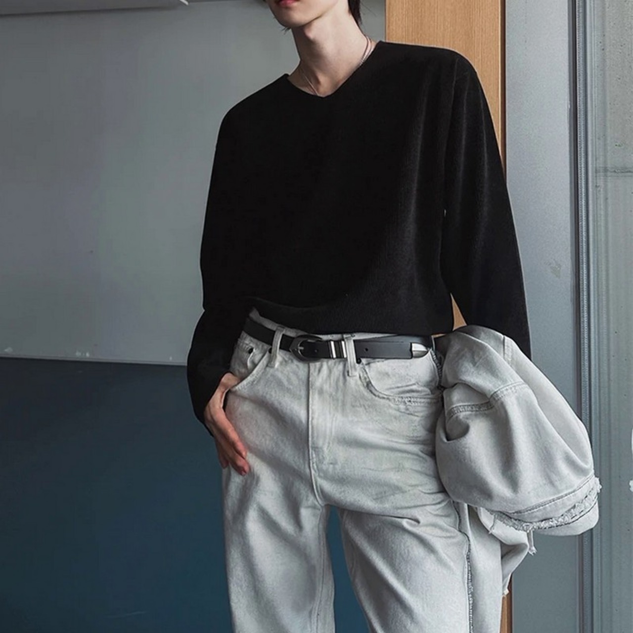 リラックスリブVネック長袖Tシャツ　1248