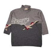 イタリア製 POi by KRIZIA ポイ バイ クリッツィア ヒョウ柄 レオパード ハイネック アンゴラ&シルク混 ウールニットセーター サイズ L /グレー/ビンテージ