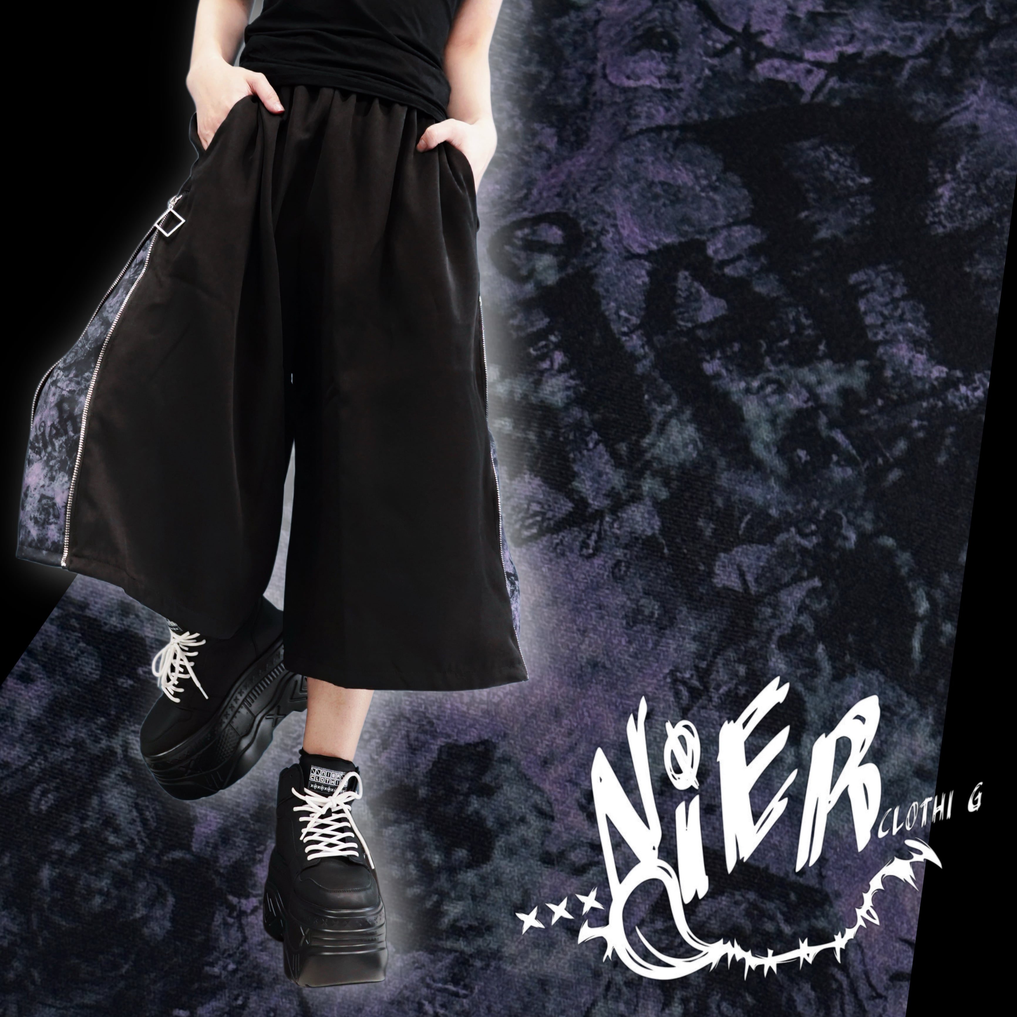 2nd day MEGA PRESENT》ROSE ART PATTERN 2WAY 七分丈WIDE PANTS