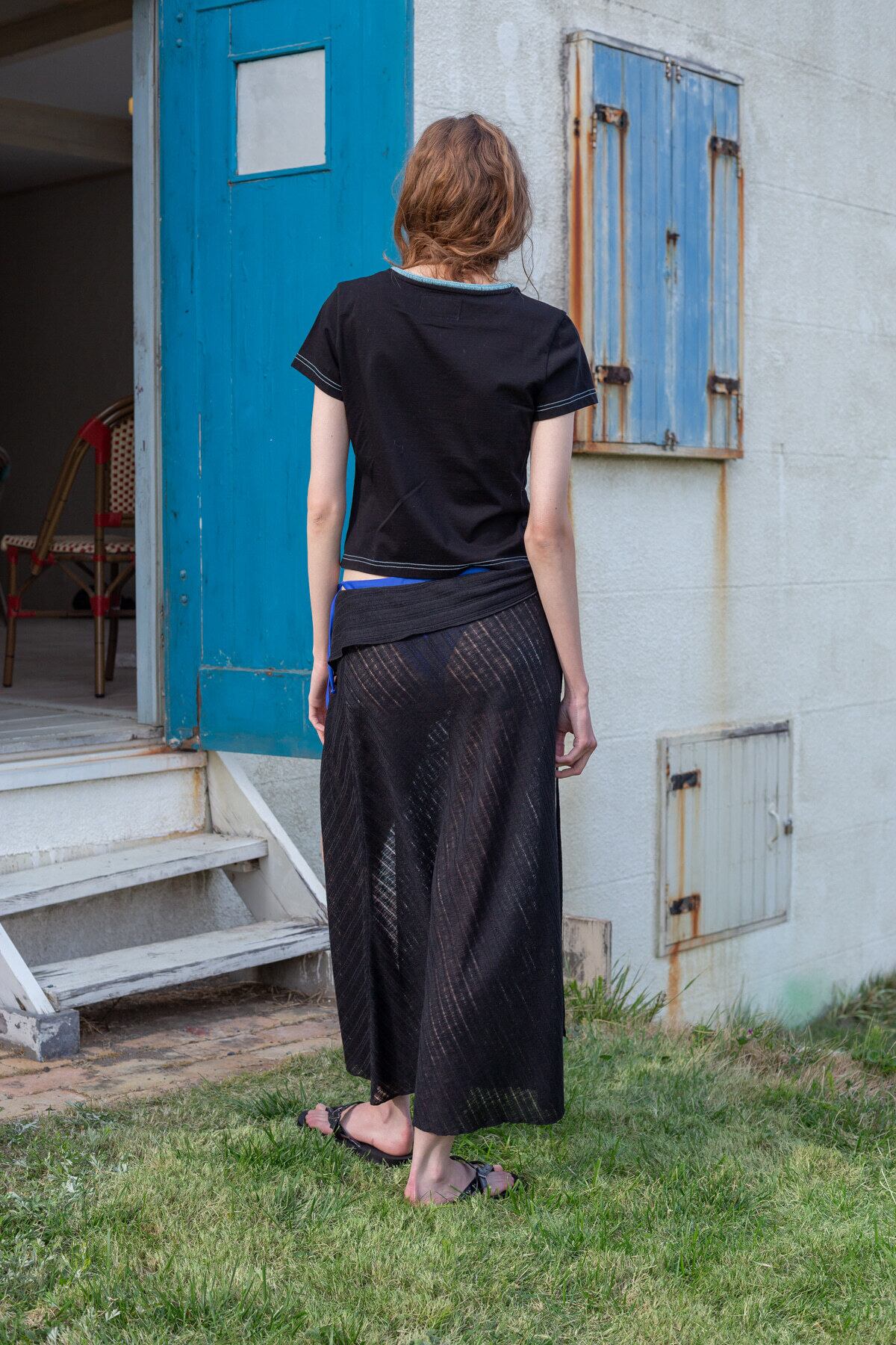 Matin Kim] FOLDOVER LAYERED MAXI WRAP SKIRT IN BLACK 正規品