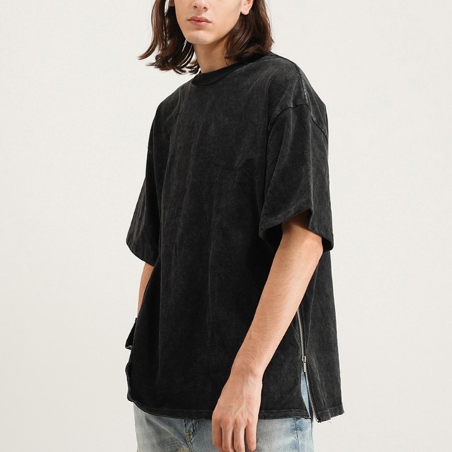 【DRIP0815】D/B Washed Side Zipper Tee