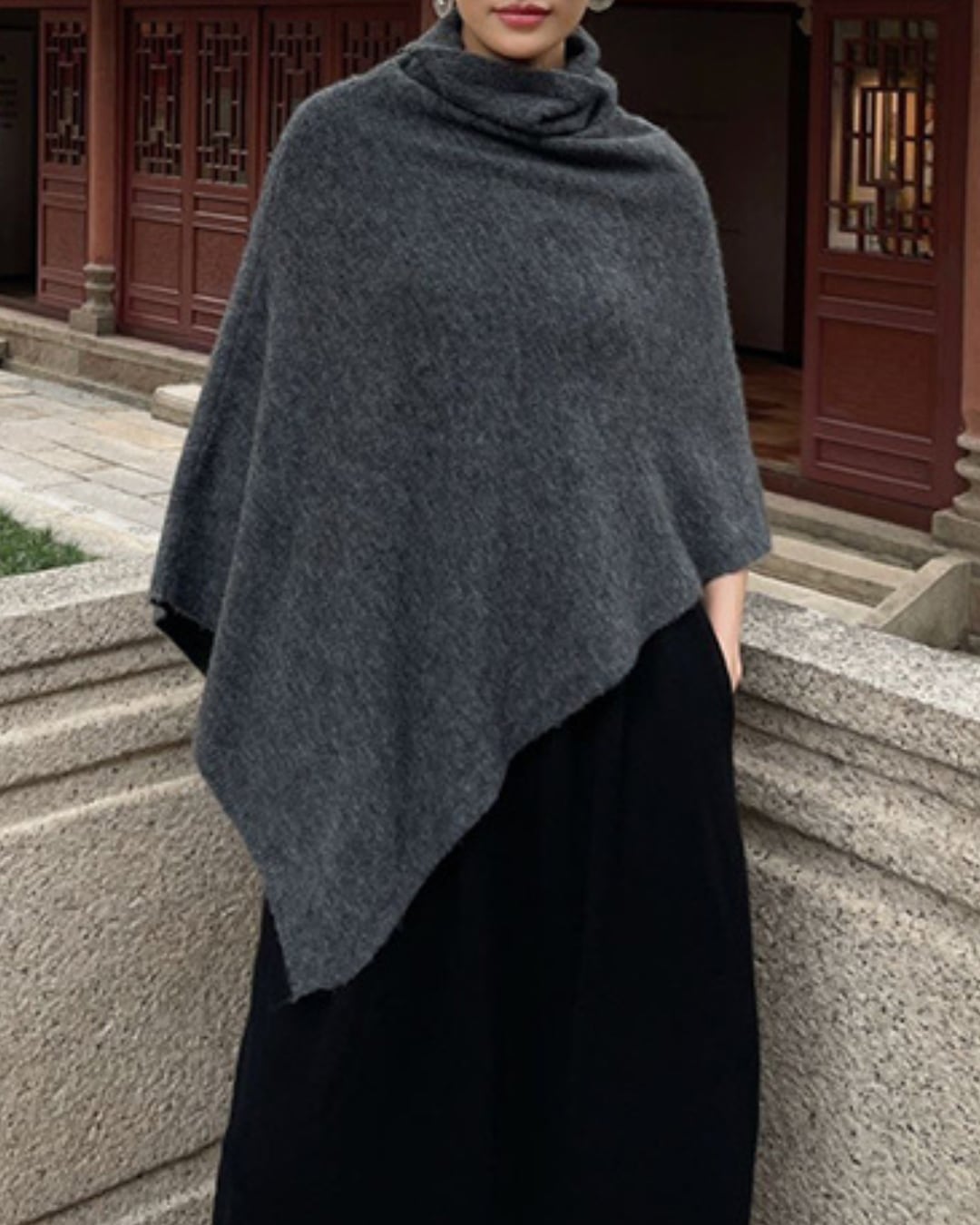 ウールアシメトリーポンチョ A25102