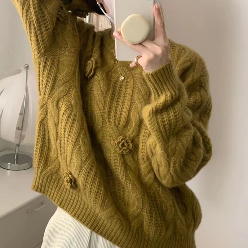 【tops】立体感バラニットトップス Q7251