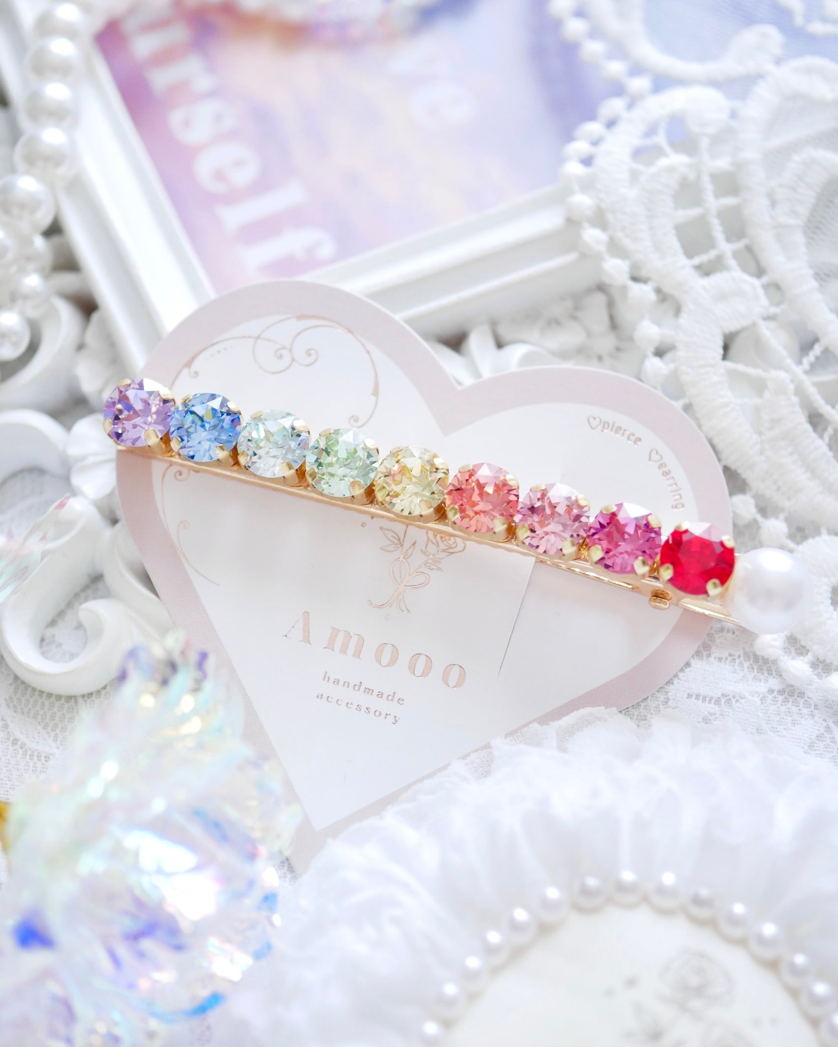 【数量限定】8706 クリスタルレインボーヘアクリップ