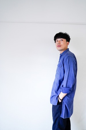 【1930-40s】"French Work" Blue Cotton Work Shirt / 153d