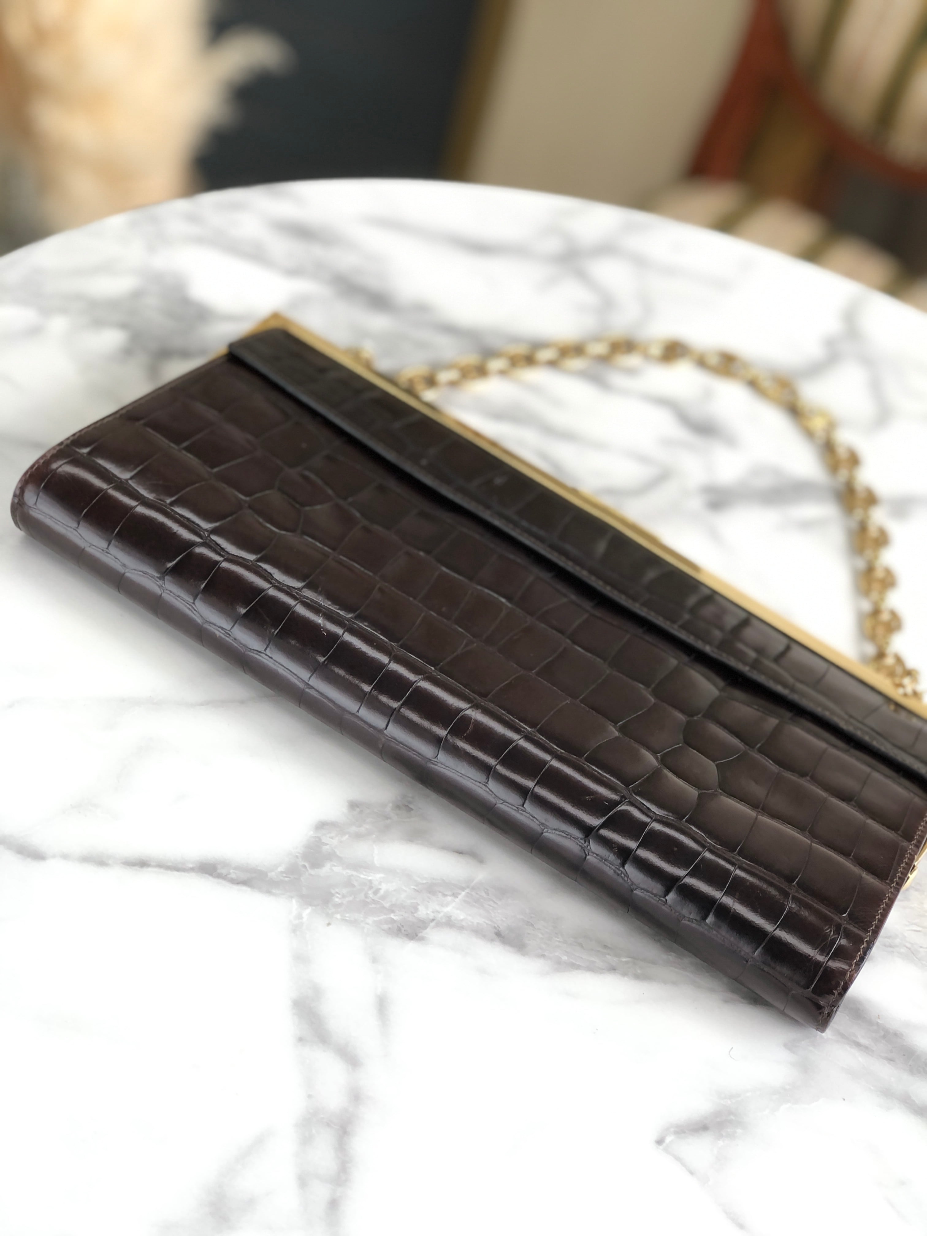 CELINE セリーヌ トリオンフ ブラゾン クロコ型押し レザー クラッチ