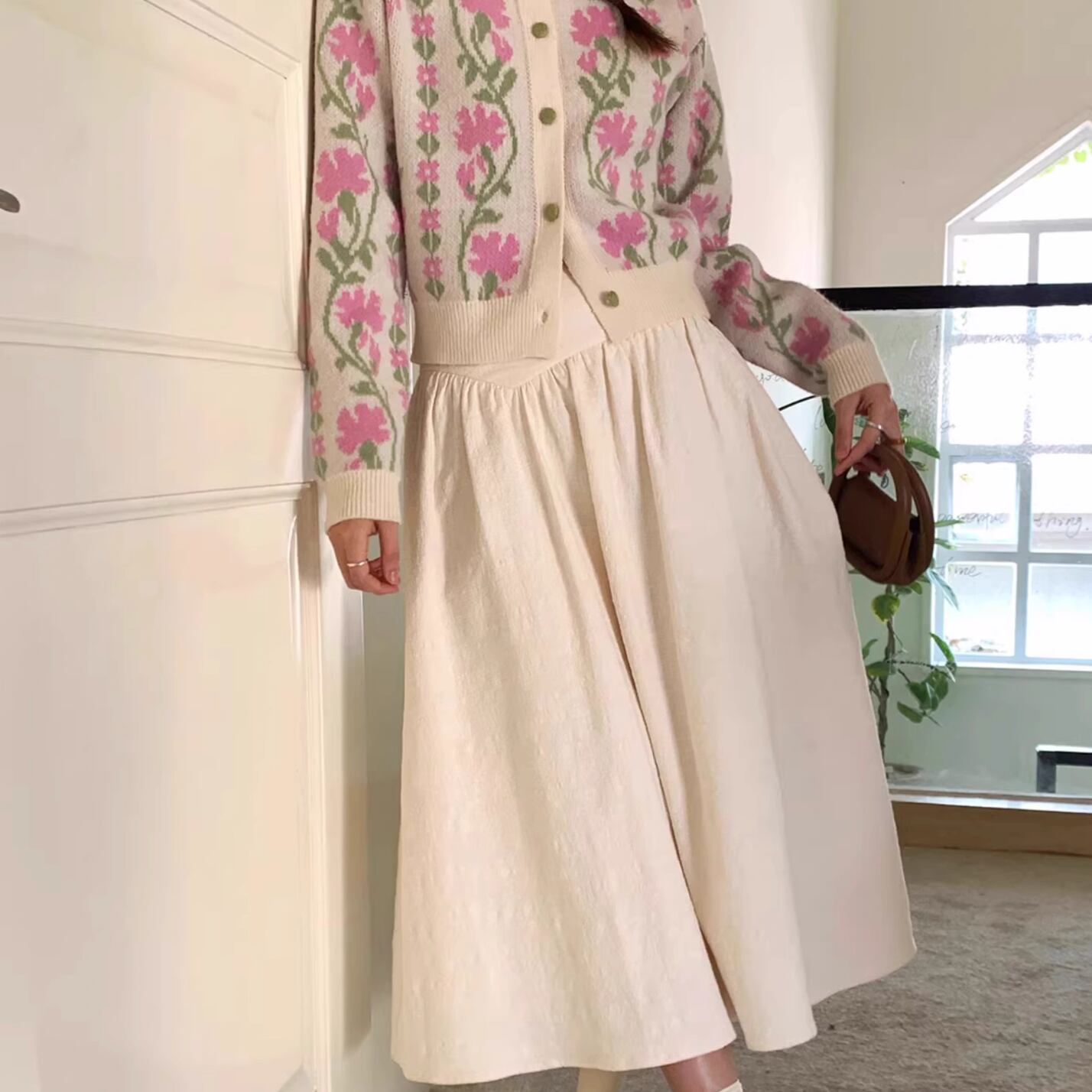 High waist slimming apricot skirt