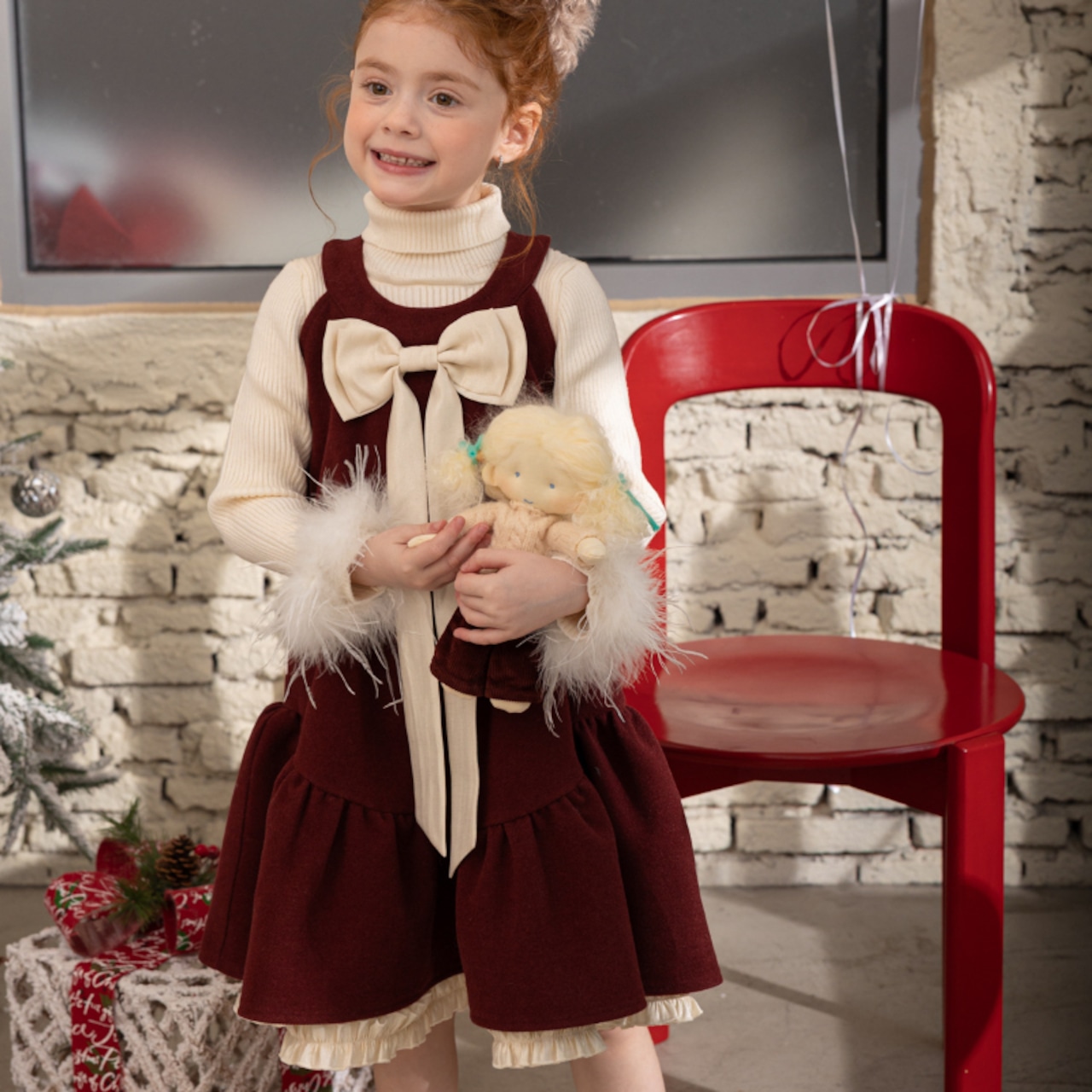 冬リボンデザインラシャワンピース