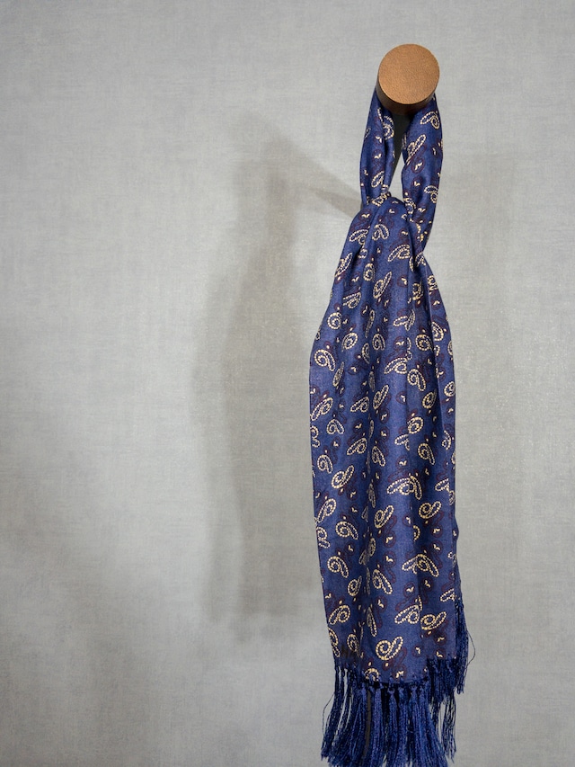 TOOTAL Old Vintage Scarf, Navy × Paisley Pattern, Made In England!!