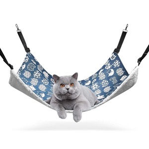 【在庫処分】ComSaf 猫 ハンモック ベット ゲージ用 昼寝 夏冬両用 ヒモ調整可能 耐荷重10KG 56x48cm 子猫成猫適用 (ブルー猫)