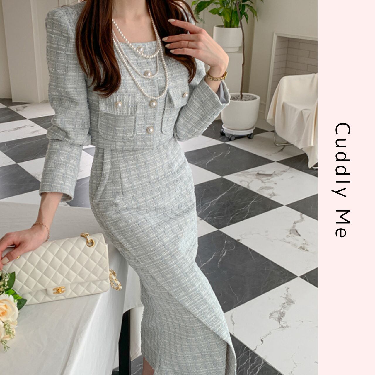 ブルー ツイード ツーピース スーツ