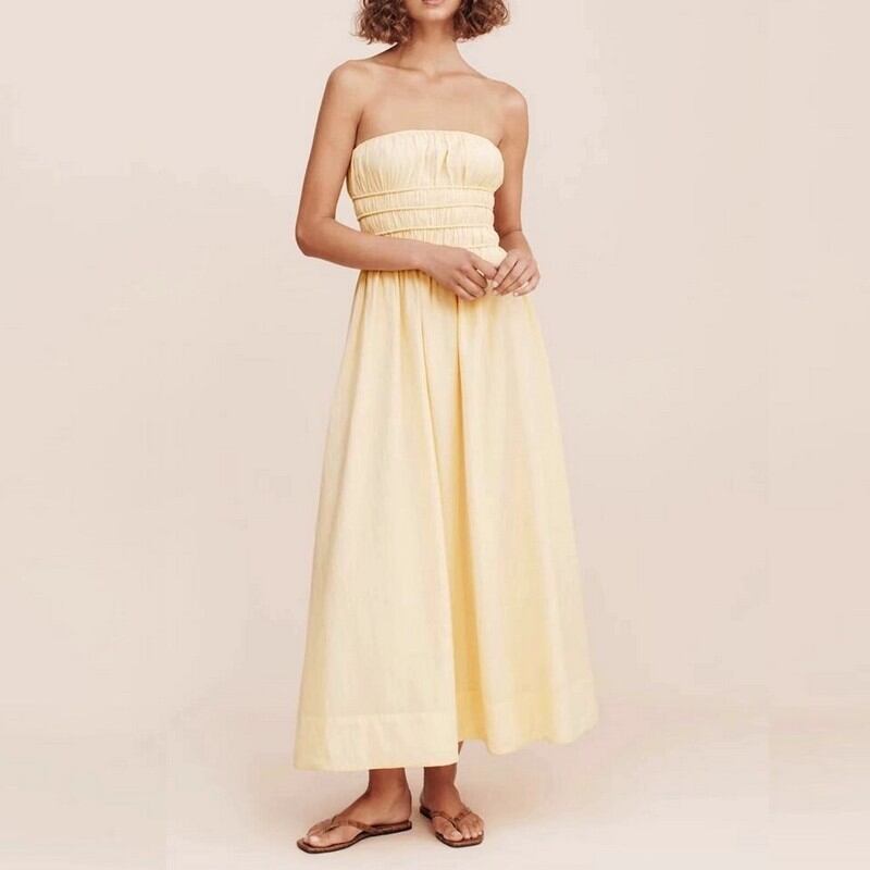 Shearing Band Collar A-Line Maxi Skirt W00370
