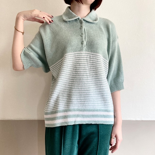 Mint Green Border Knit Top