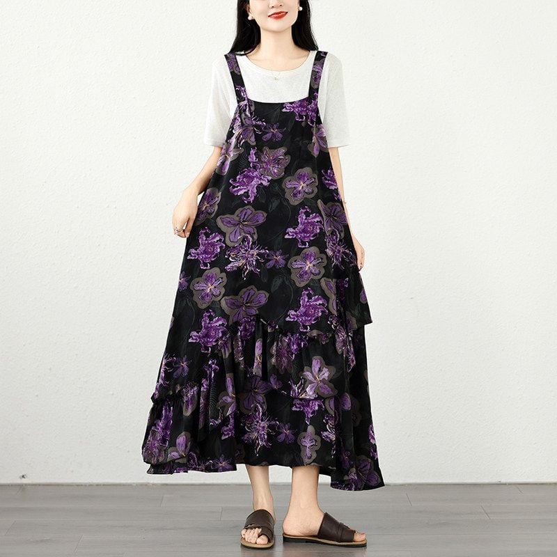 FLORAL CAMI CHIFFON MIDI SLIP DRESS M-18005