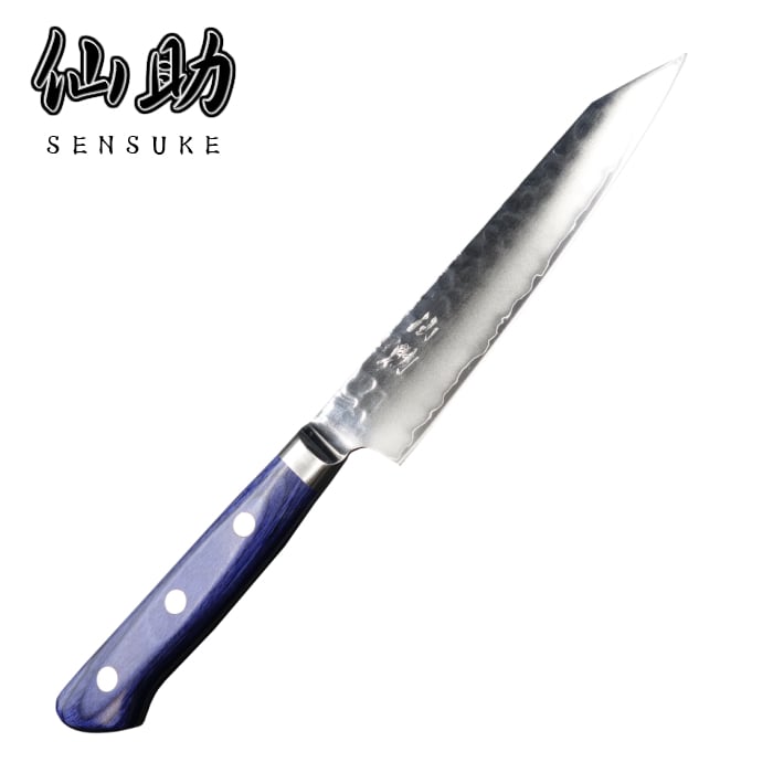 仙助 ペティナイフ 剣型 150mm AUS10 鎚目 青合板柄 ステンレス