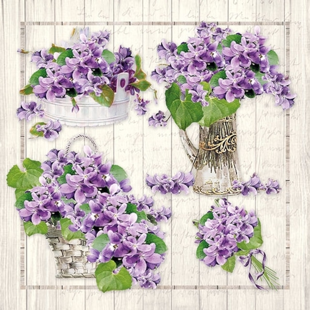 【Ambiente】バラ売り2枚 ランチサイズ ペーパーナプキン Purple Bouquets パープル