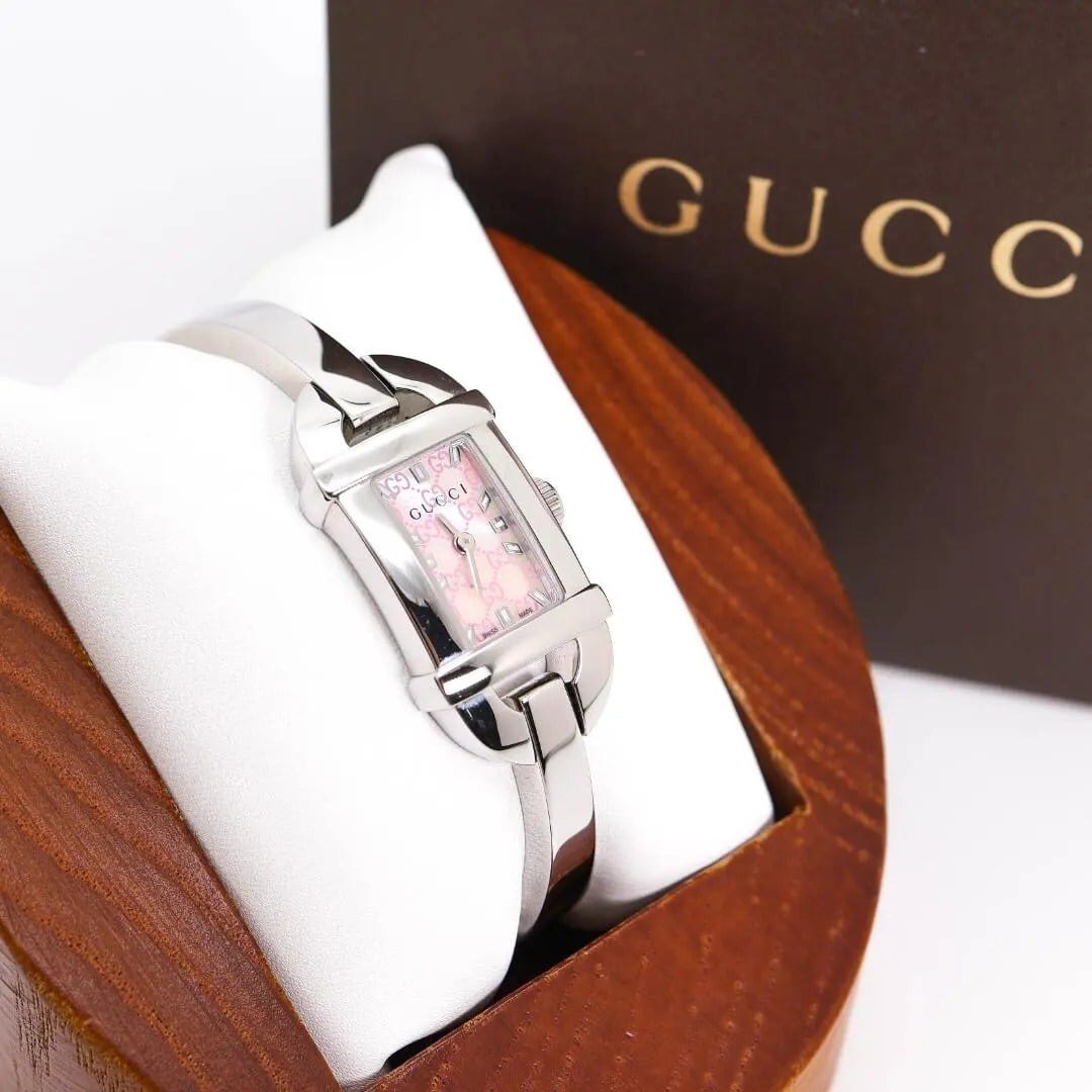 稼働/付属品あり グッチ 6800L ピンクシェル GG柄 バングルウォッチ 稼働 GUCCI 6800L 腕時計 GG柄 ピンク バングル 外箱 3863 | Like a