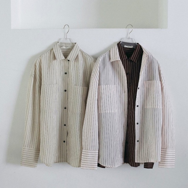 630.anuke（アンヌーク）  Opencollar Stripe Shirts ストライプシャツ（IVR/PNK/BRN）62620414