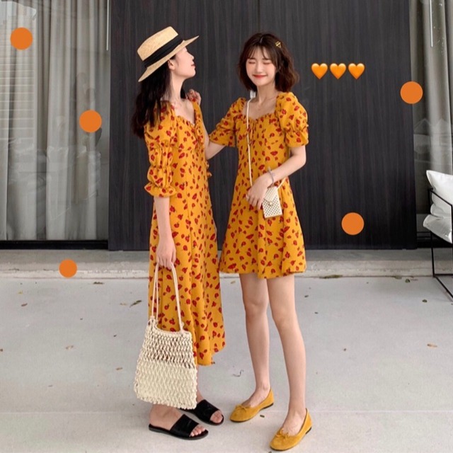 春夏新作フレンチレトロ気質フローラルスクエアネックネクタイ半袖ドレスフレンズドレス学生ロングスカート女性 1号婦人45572473494